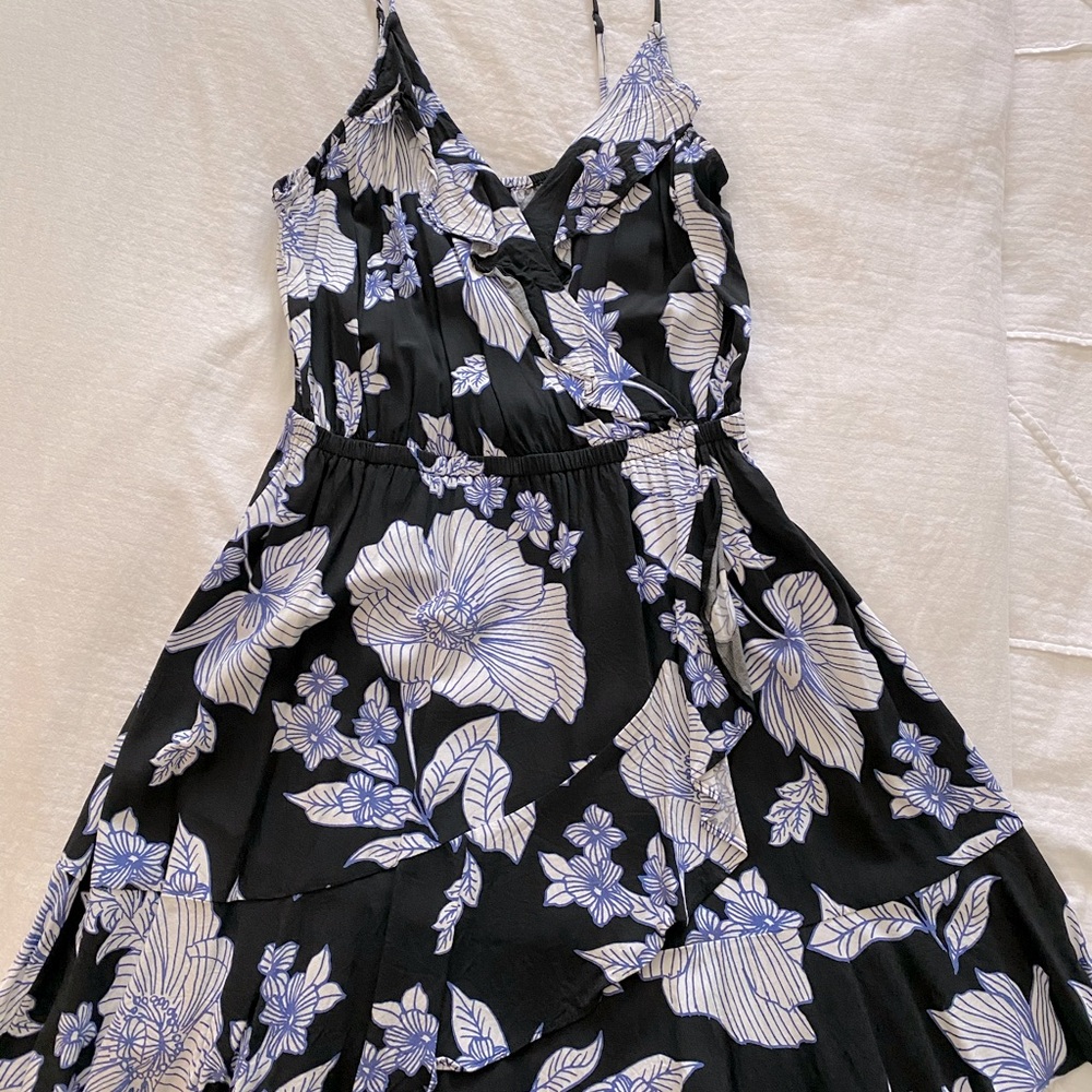 Express wrap front blue floral mini dress